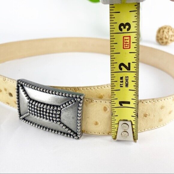 Escada Womens Belt Size Small Tan Ostrich Full Quill Leather Rectangular Buckle